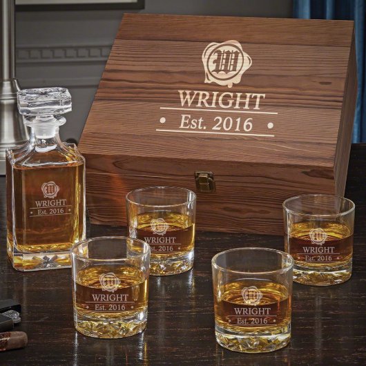 Wax Seal Box Set w/ Decanter and Whiskey Glasses (Front)