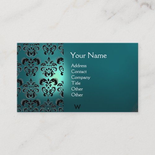 WAX SEAL DAMASK  MONOGRAM blue acquamarine Business Card