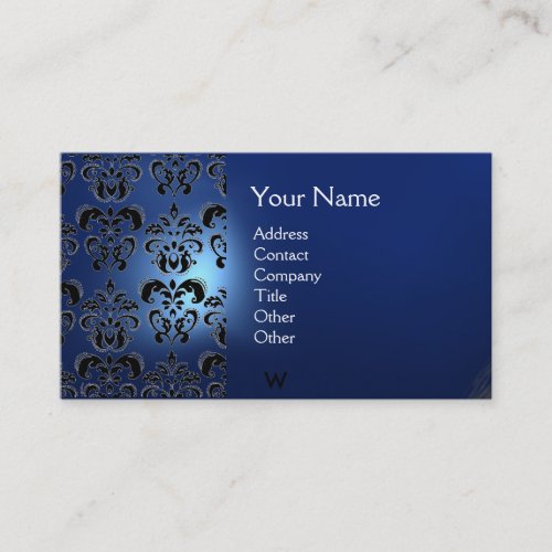 WAX SEAL DAMASK  MONOGRAM blue Business Card