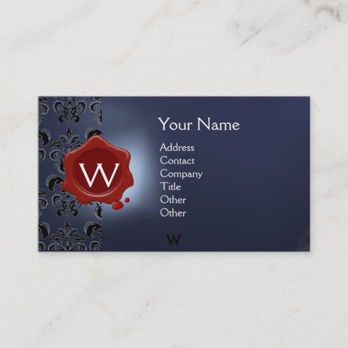 WAX SEAL DAMASK MONOGRAM blue red black Business Card