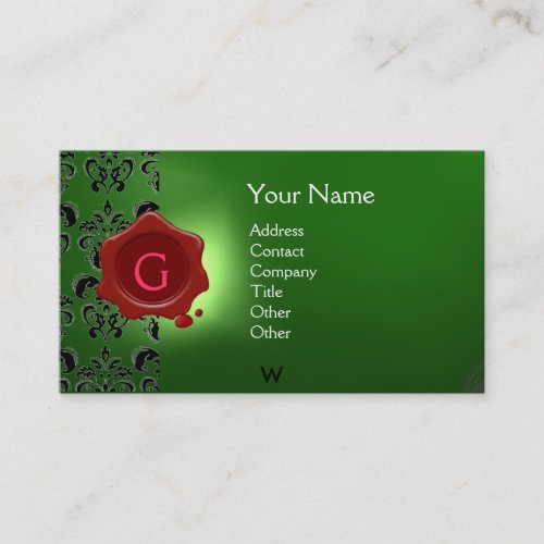 WAX SEAL DAMASK MONOGRAM green Business Card