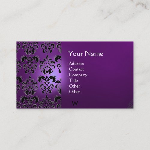 WAX SEAL DAMASK  MONOGRAM purple Business Card