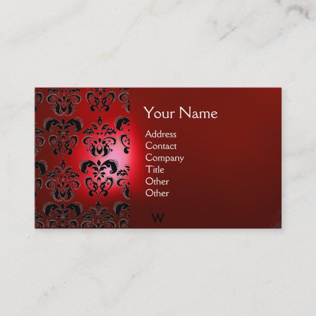 WAX SEAL DAMASK  MONOGRAM red Business Card (Front)