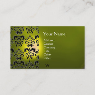 WAX SEAL DAMASK  MONOGRAM yellow Business Card