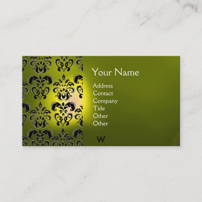 WAX SEAL DAMASK  MONOGRAM yellow Business Card (Front)