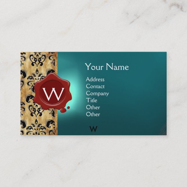 WAX SEAL DAMASK PARCHMENT  MONOGRAM BUSINESS CARD (Front)