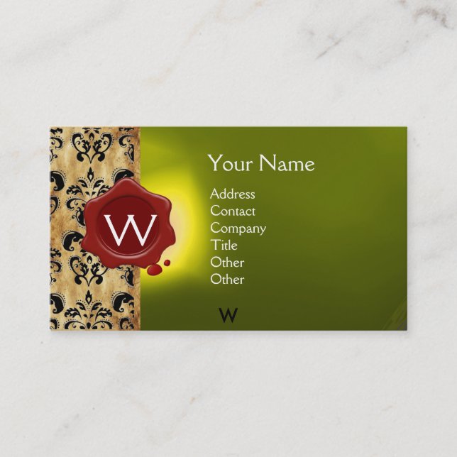 WAX SEAL DAMASK PARCHMENT  MONOGRAM BUSINESS CARD (Front)
