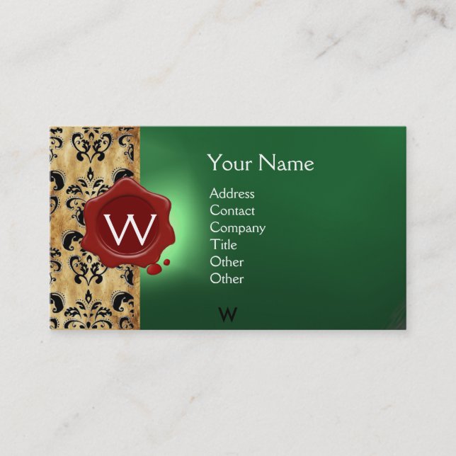 WAX SEAL DAMASK PARCHMENT  MONOGRAM BUSINESS CARD (Front)