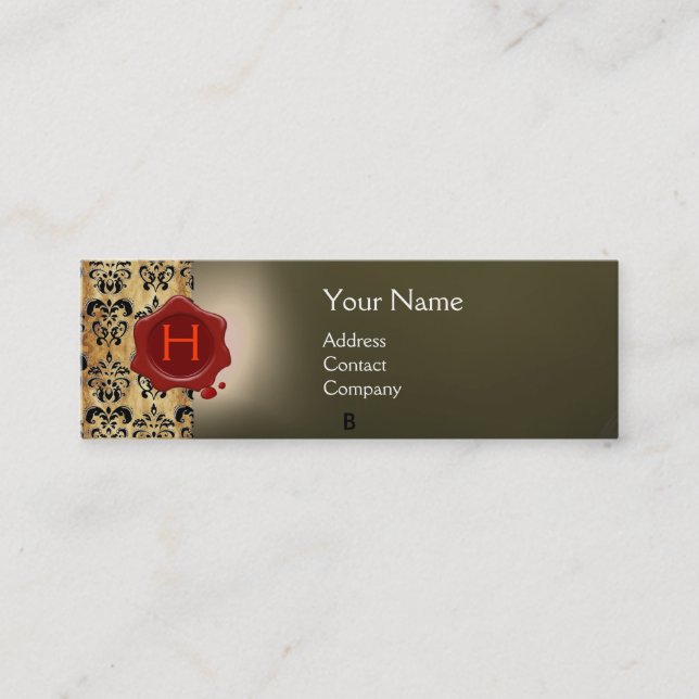 WAX SEAL DAMASK PARCHMENT  MONOGRAM grey Mini Business Card (Front)