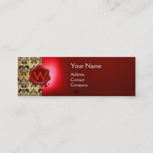 WAX SEAL DAMASK PARCHMENT  MONOGRAM red Mini Business Card