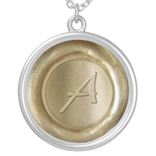 Wax Seal Monogram - Gold - Artistic A - Silver Plated Necklace
