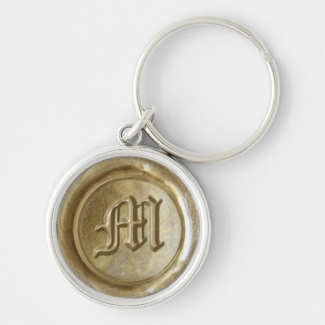 Wax Seal Monogram - Gold - Old English M - Keychain (Front)