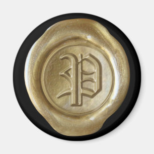 Wax Seal Monogram Magnet - Gold - Old English -