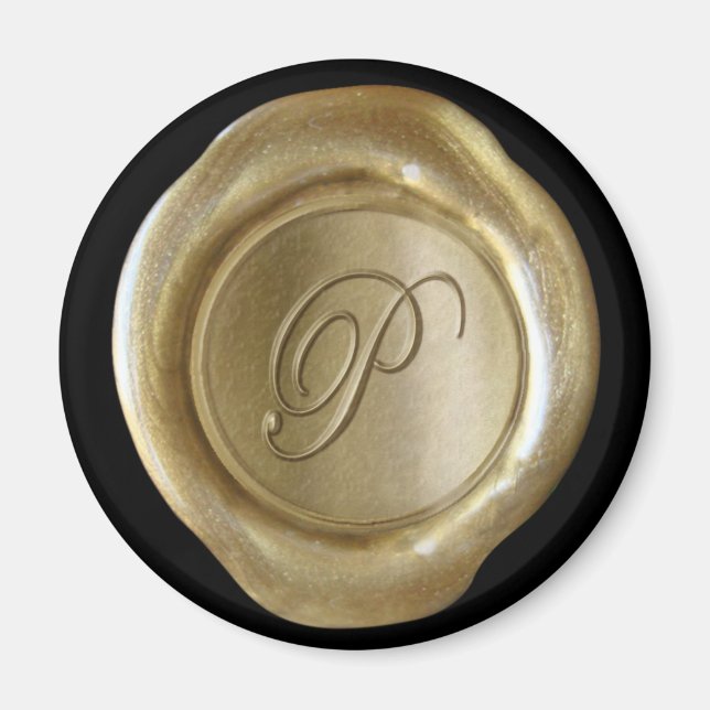 Wax Seal Monogram Magnet - Gold - Script Style - (Front)