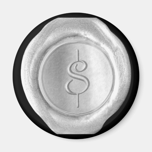 Wax Seal Monogram Magnet - Silver - Script Style - (Front)
