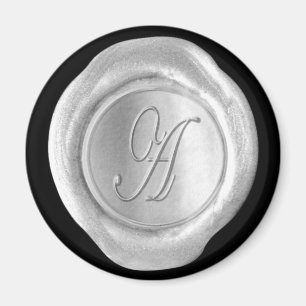 Wax Seal Monogram Magnet - Silver - Script Style -