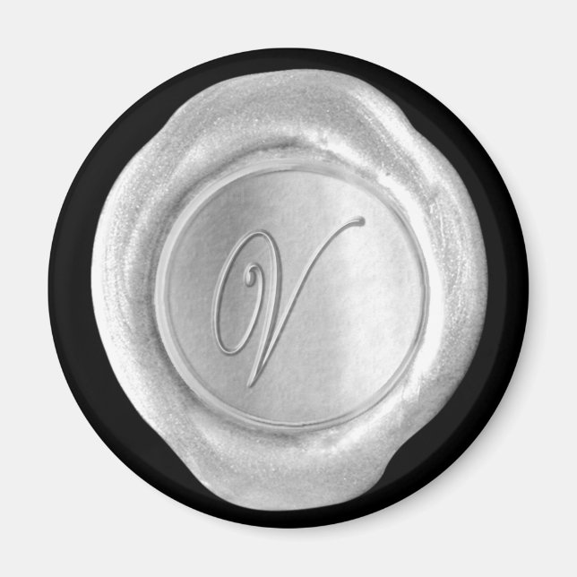 Wax Seal Monogram Magnet - Silver - Script Style - (Front)