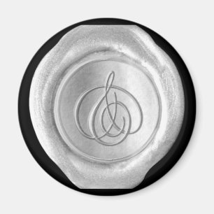 Wax Seal Monogram Magnet - Silver - Script Style -