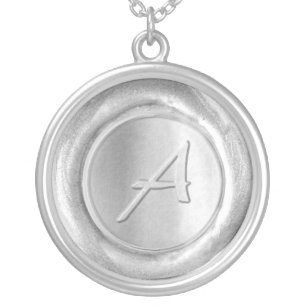 Wax Seal Monogram - Silver - Artistic A - Plated Necklace