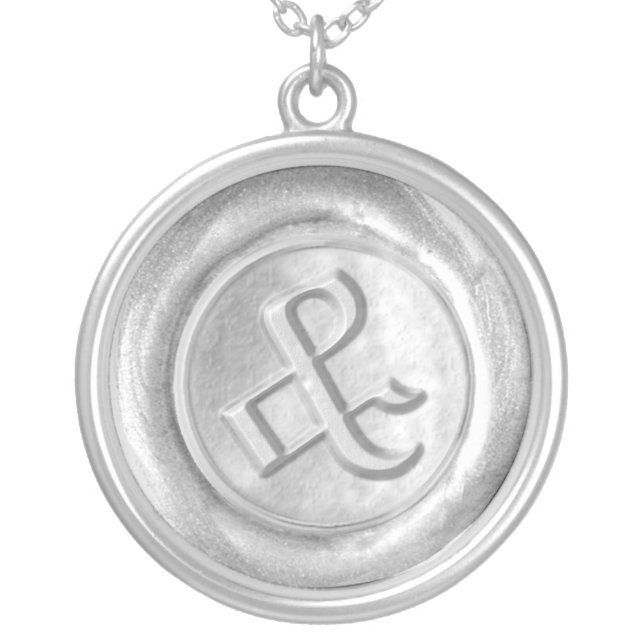Wax Seal Monogram - Silver - Old English Ampersa - Plated Necklace (Front)