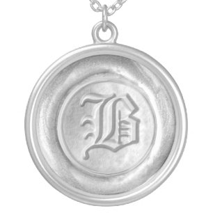 Wax Seal Monogram - Silver - Old English B - Plated Necklace