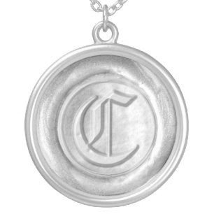 Wax Seal Monogram - Silver - Old English C - Plated Necklace