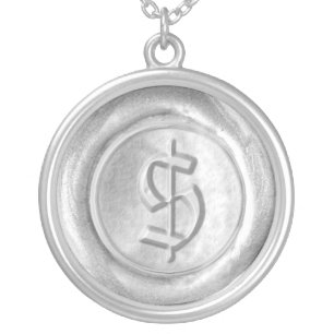 Wax Seal Monogram - Silver - Old English Dollar - Plated Necklace