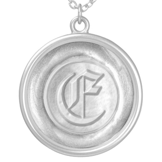 Wax Seal Monogram - Silver - Old English E - Silver Plated Necklace (Front)