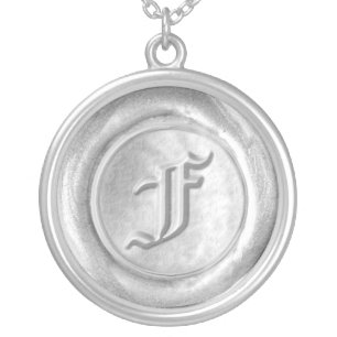 Wax Seal Monogram - Silver - Old English F - Plated Necklace