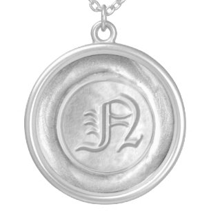 Wax Seal Monogram - Silver - Old English N - Plated Necklace