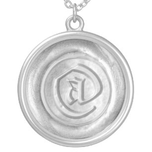 Wax Seal Monogram - Silver - Old English @ - Plated Necklace