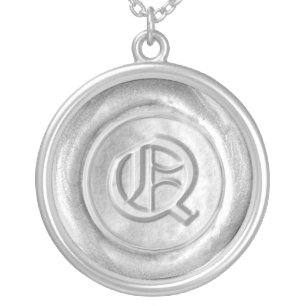 Wax Seal Monogram - Silver - Old English Q - Plated Necklace