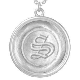 Wax Seal Monogram - Silver - Old English S - Plated Necklace
