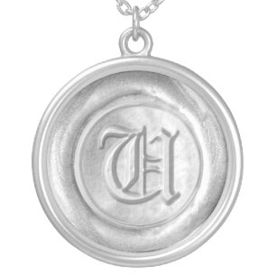 Wax Seal Monogram - Silver - Old English U - Plated Necklace