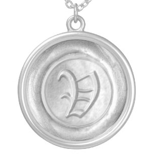 Wax Seal Monogram - Silver - Old English V - Plated Necklace