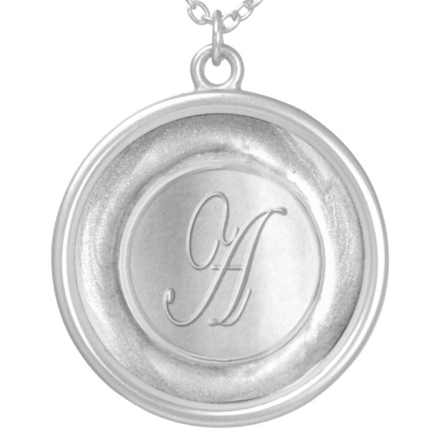 Wax Seal Monogram - Silver - Script A - Plated Necklace (Front)
