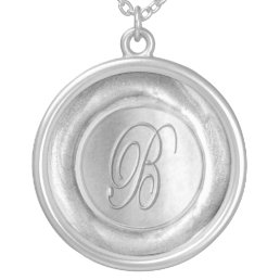 Wax Seal Monogram - Silver - Script B - Silver Plated Necklace