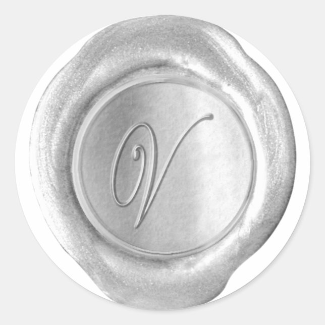 Wax Seal Monogram - Silver - Script V - (Front)