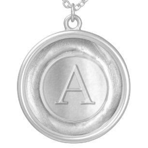 Wax Seal Monogram - Silver - Serif A - Plated Necklace
