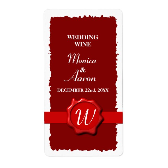 Wax Seal Wedding Wine Label (Front)