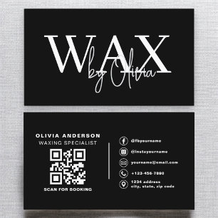 Wax Specialist Esthetician QR Code Black White Business Card