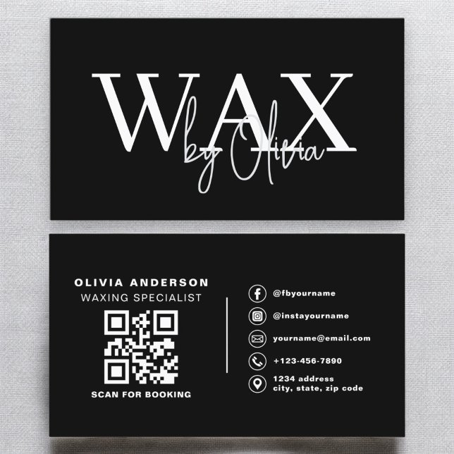 Wax Specialist Esthetician QR Code Black White Business Card (Creator Uploaded)
