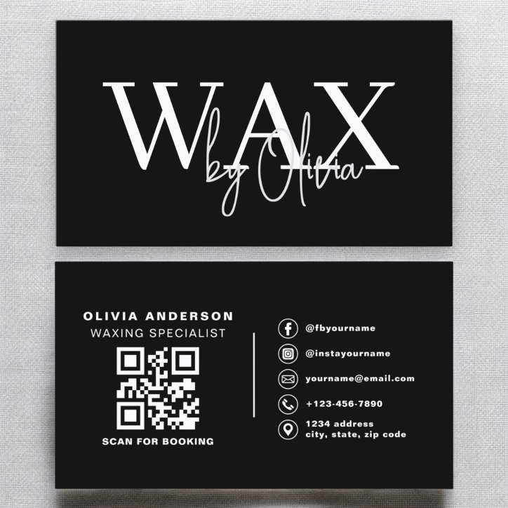 Wax Specialist Esthetician QR Code Black White Business Card