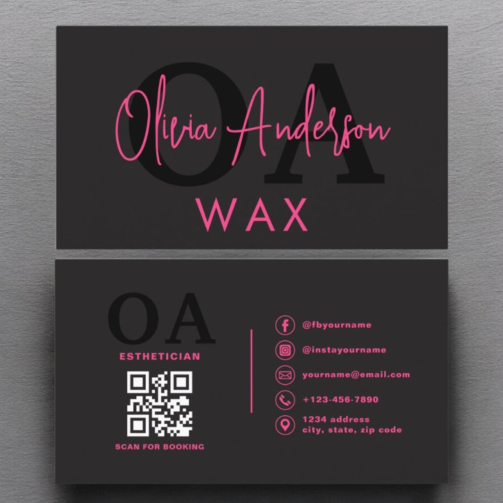 Wax Specialist Esthetician QR Code Hot Pink Black Business Card