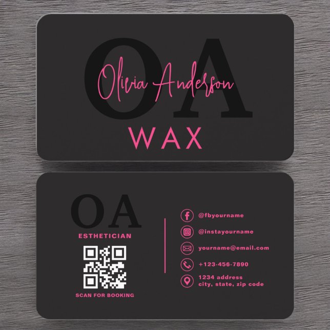 Wax Specialist Esthetician QR Code Hot Pink Black Business Card (Creator Uploaded)