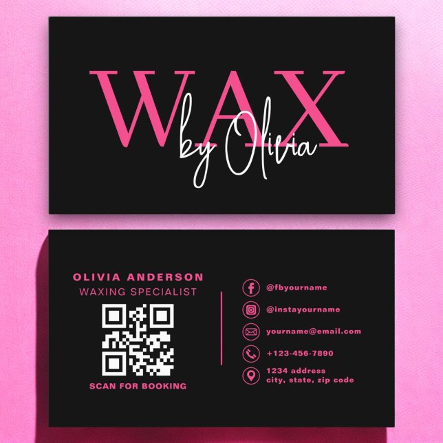 Wax Specialist Esthetician QR Code Hot Pink  Business Card (Creator Uploaded)