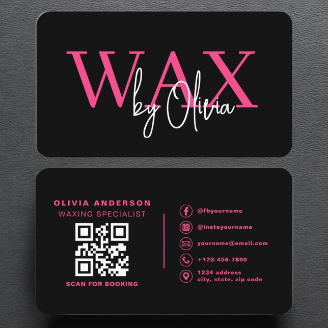 Wax Specialist Esthetician QR Code Hot Pink  Business Card (Creator Uploaded)