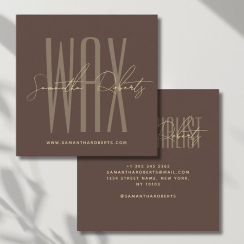 Wax specialist modern typography script brown square business card