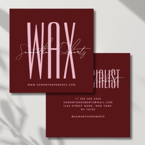 Wax specialist modern typography script red square business card