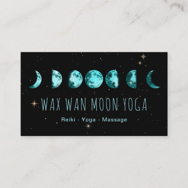 *~* Wax Wan Stars TURQUOISE BLUE Lunar Moon Phases Business Card (Front)